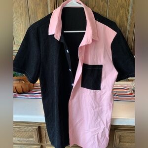 ROMWE corduroy Black and Pink Button-Up Shirt NWOT